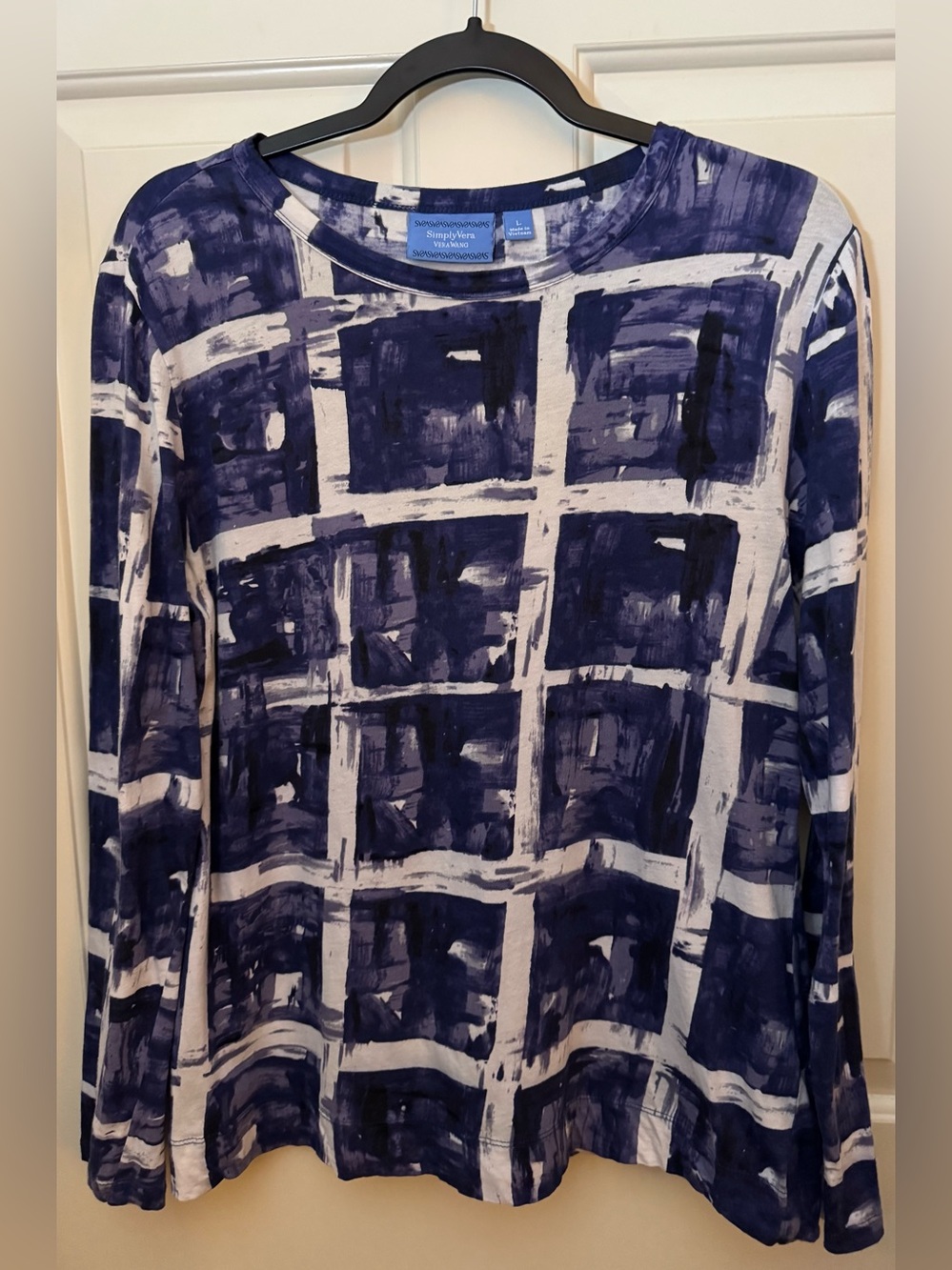 Simply Vera Vera Wang Top 100% Cotton Long-Sleeve Brushstroke Top Size Large